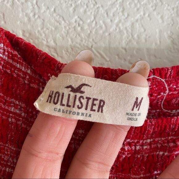 Hollister Red Ruched Gingham Cropped Cami Top - Picture 3 of 4